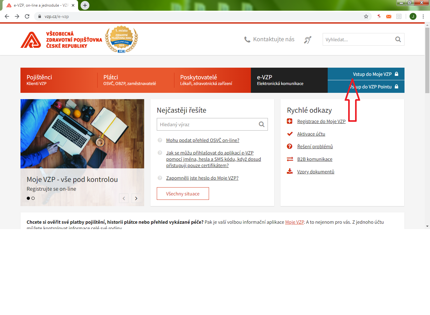 Vstup do aplikace Moje VZP